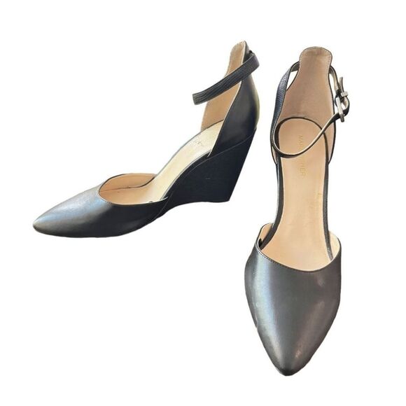 NINE WEST ALMOND TOE ADJUSTABLE BUCKLE ANKLE STRAP WEDGE - Picture 4 of 15